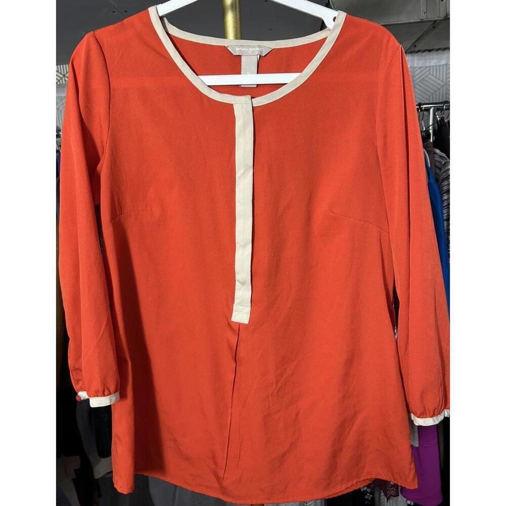 Banana Republic Womens Size Medium Orange Blouse Long Sleeve 3/4 Button